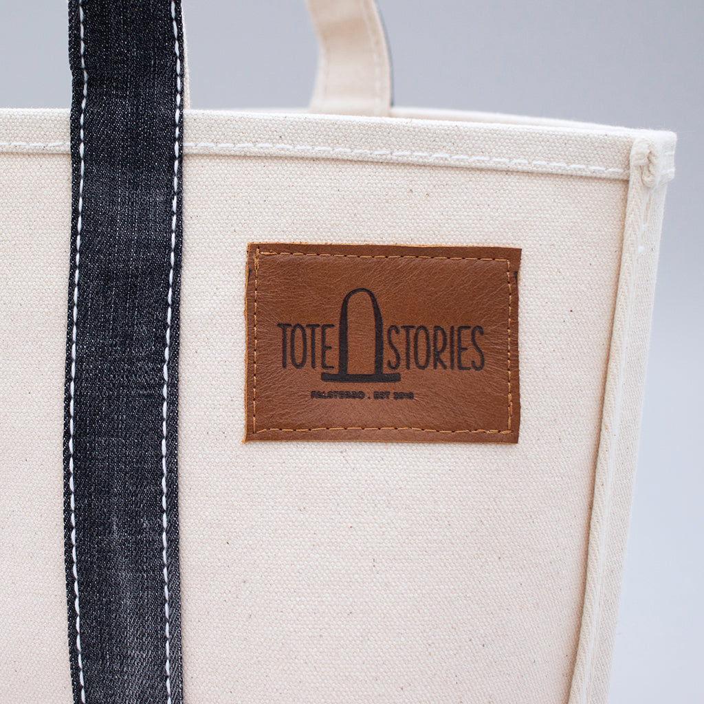 Reused Denim Tote Bag - Black Patch