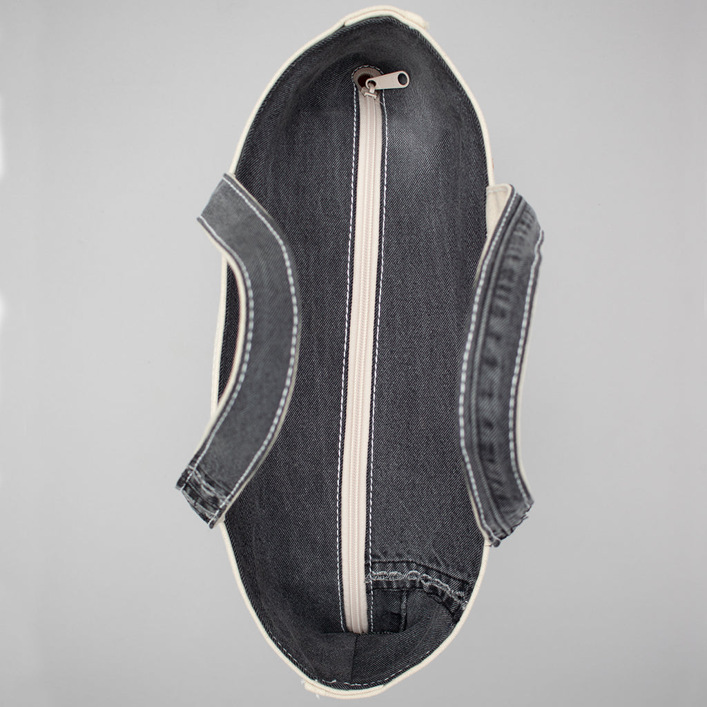 Reused Denim Tote Bag - Black Zip
