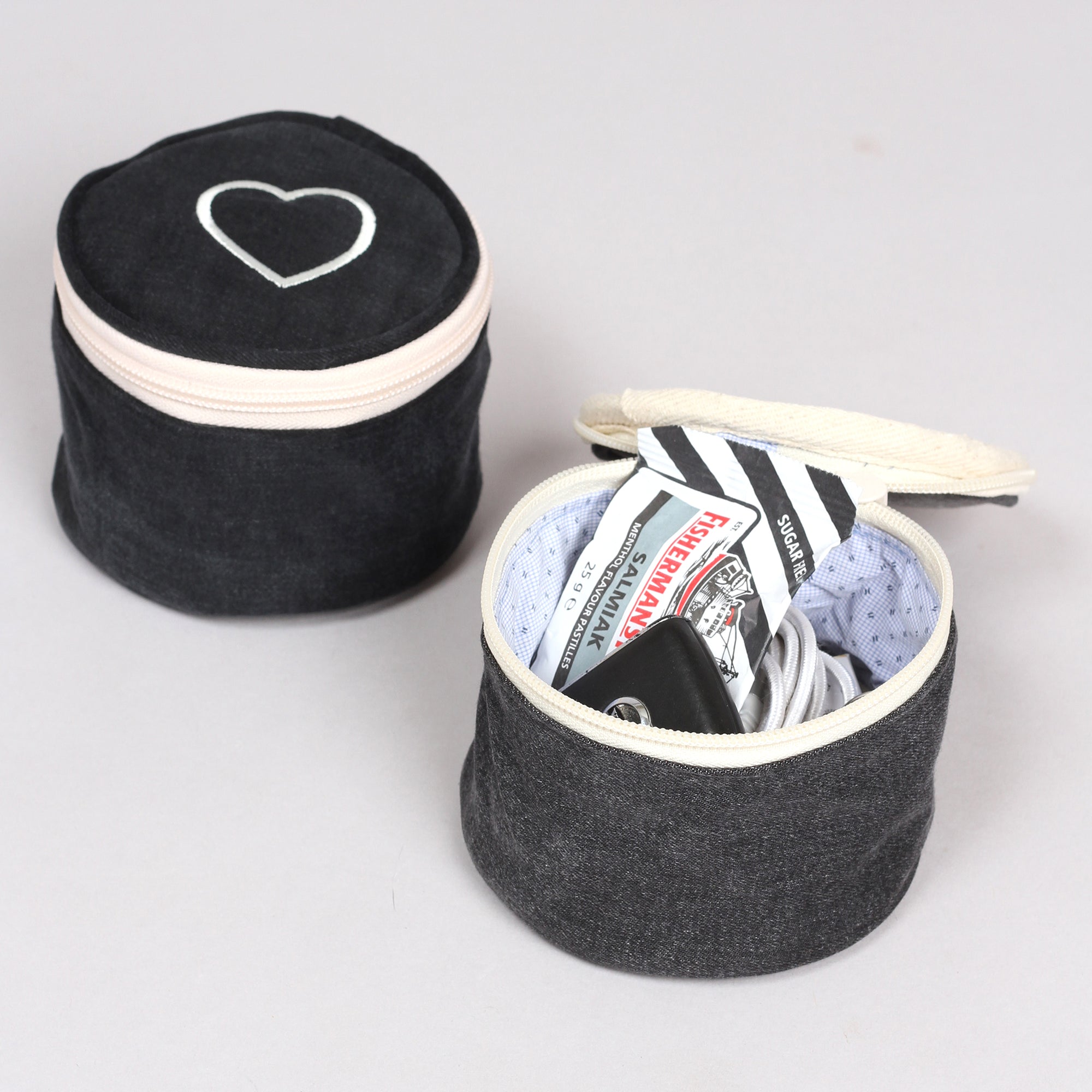 Round Pouch - Black Denim