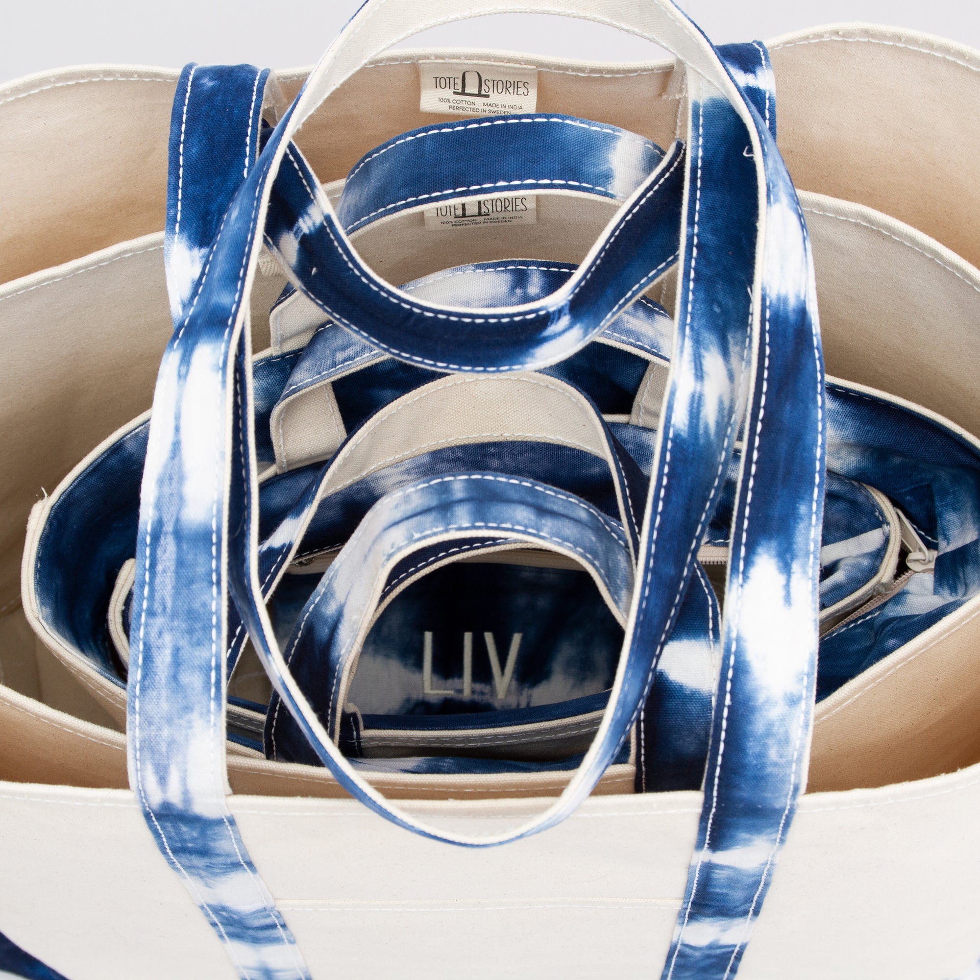 Limited tote bag - Shibori Blue Stack