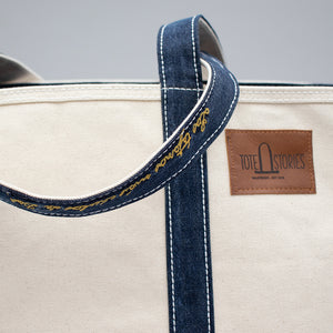 Reused Denim Tote Bag - Dark Indigo Details