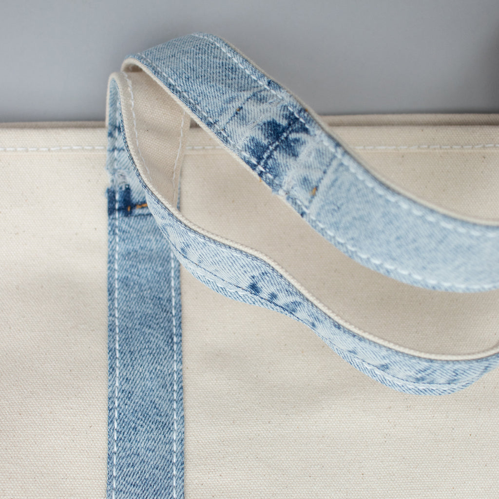 Reused Denim Tote Bag - Light Indigo Details