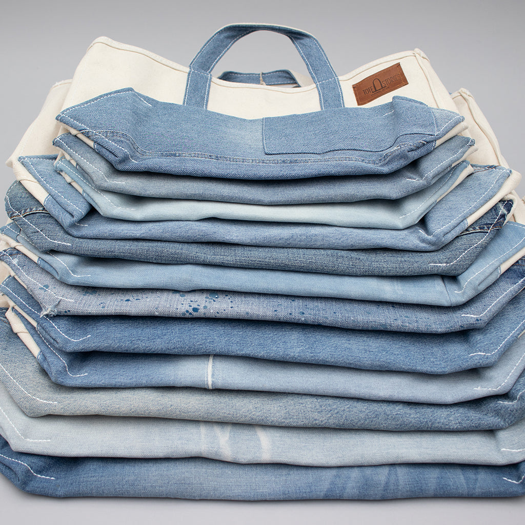 Reused Denim Tote Bag - Light Indigo Colors