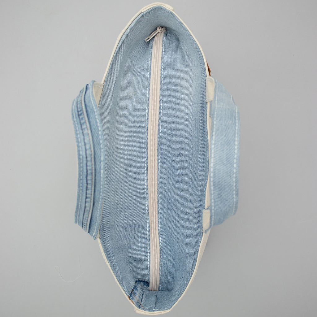 Reused Denim Tote Bag - Light Indigo Zip